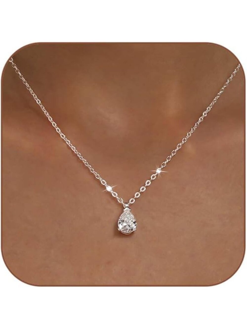 Dainty Gold & Silver Necklace for Women, Sparkling Cubic Zirconia Pendant